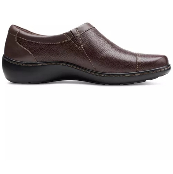 Clark's - Cora Giny Brown Leather Cushioned Zip Loafer Flats 1" Heel W-7.5 EUC - Picture 3 of 15